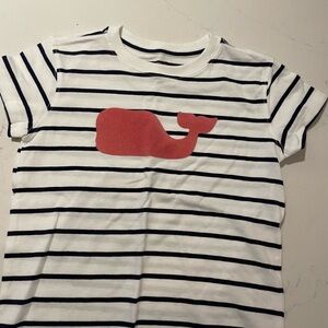 Vineyard Vines Kids Tee with Red Whale on Black Stripes